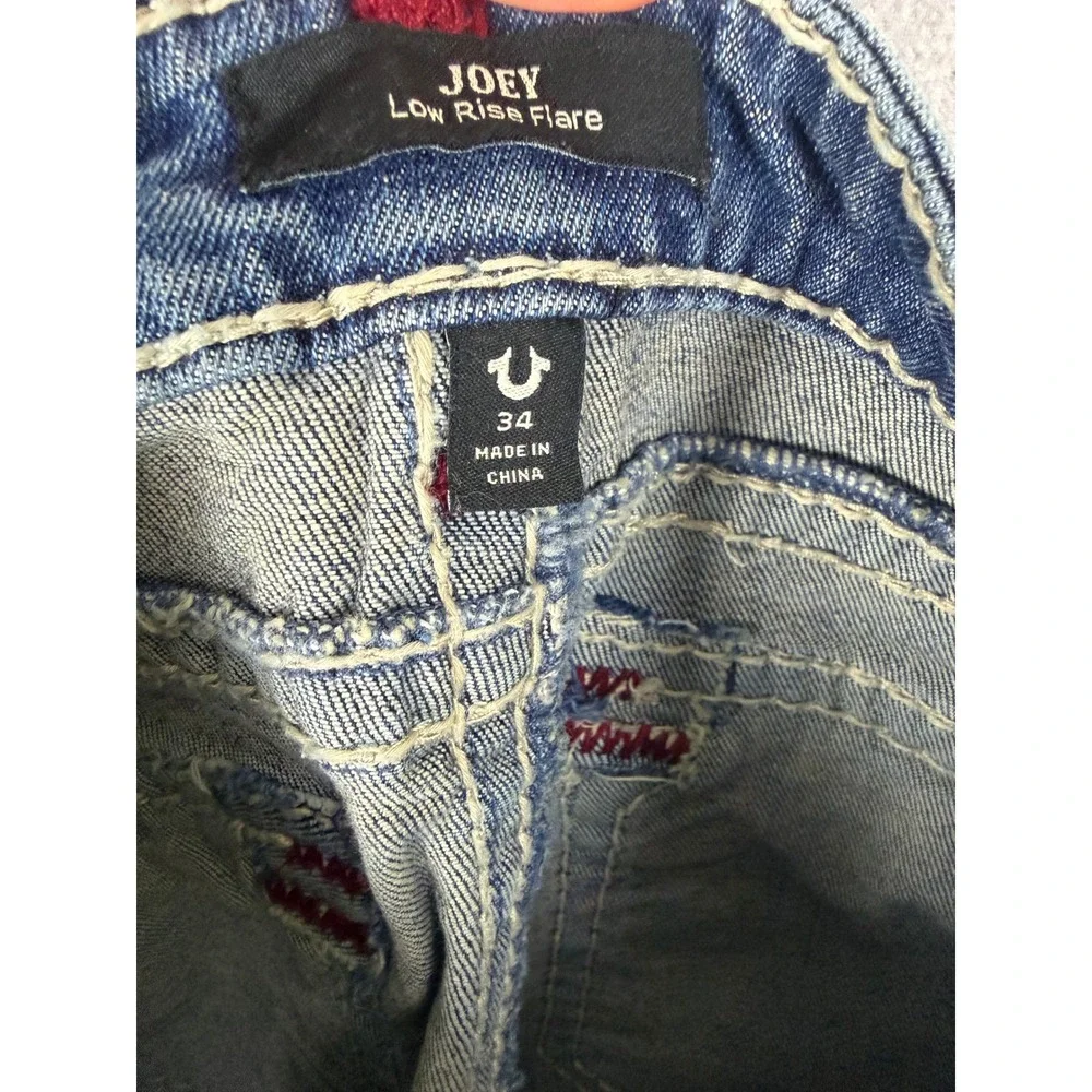 True Religion Joey Low Rise Flare Super T Stitch Blue Denim Jeans Mens 37 x 31.5